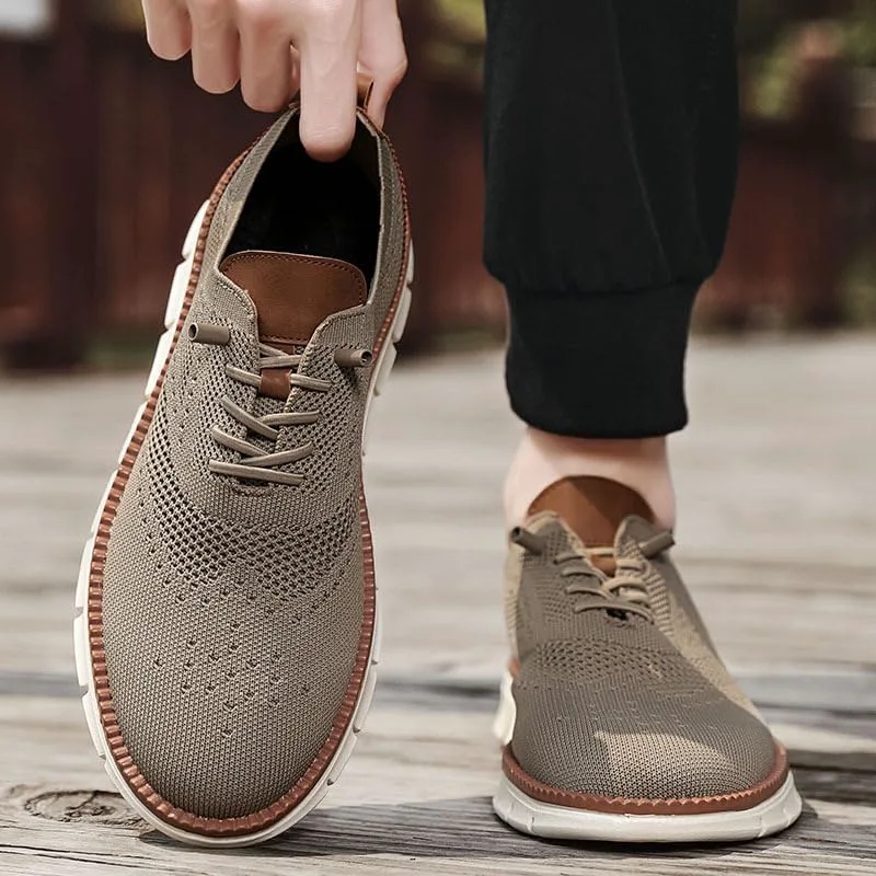 Мужские повседневные сникерсы Oxford Business Casual, модная сетчатая обувь для повседневного ношения, легкие шнурованные туфли, дышащий верх, обувь для работы, путешествий и ежедневных поездок Toumov, хаки — фото 3