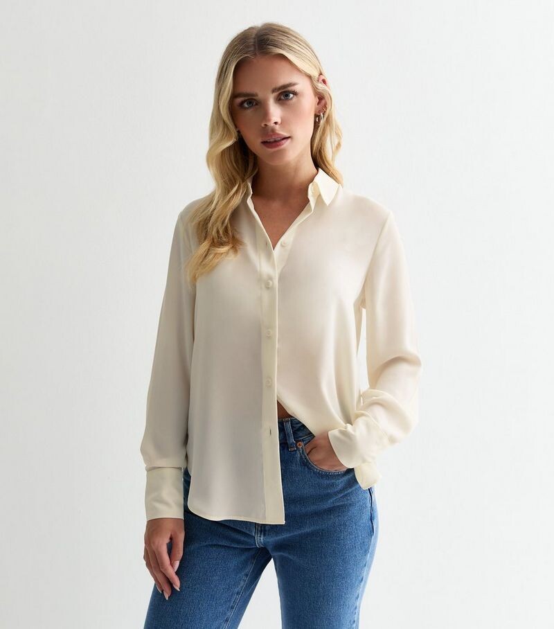 

Белоснежная рубашка с длинным рукавом Petite New Look, белый