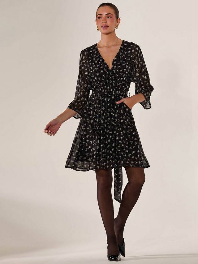 

Фатовое шифоновое мини-платье с цветочным принтом Jolie Moi, Black