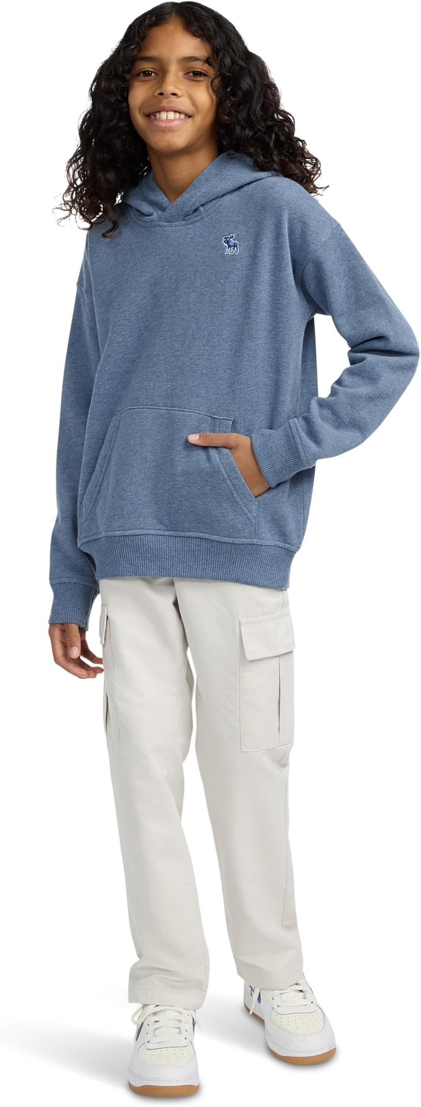 Худи abercrombie kids Essentials Fleece Hoodie, цвет Anf Vintage Indigo Heather — фото 3