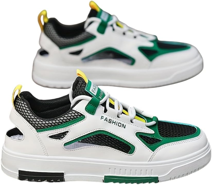 

Мужские дышащие кроссовки Hhhchpm - легкие низкие кеды для прогулок на свежем воздухе, повседневной носки и комфорта, белый/зеленый