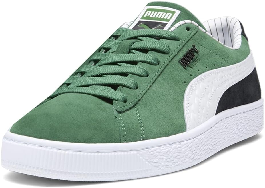Мужские кроссовки PUMA из замши с полоской для спортивного клуба, на шнуровке, повседневные - зеленые — фото 2