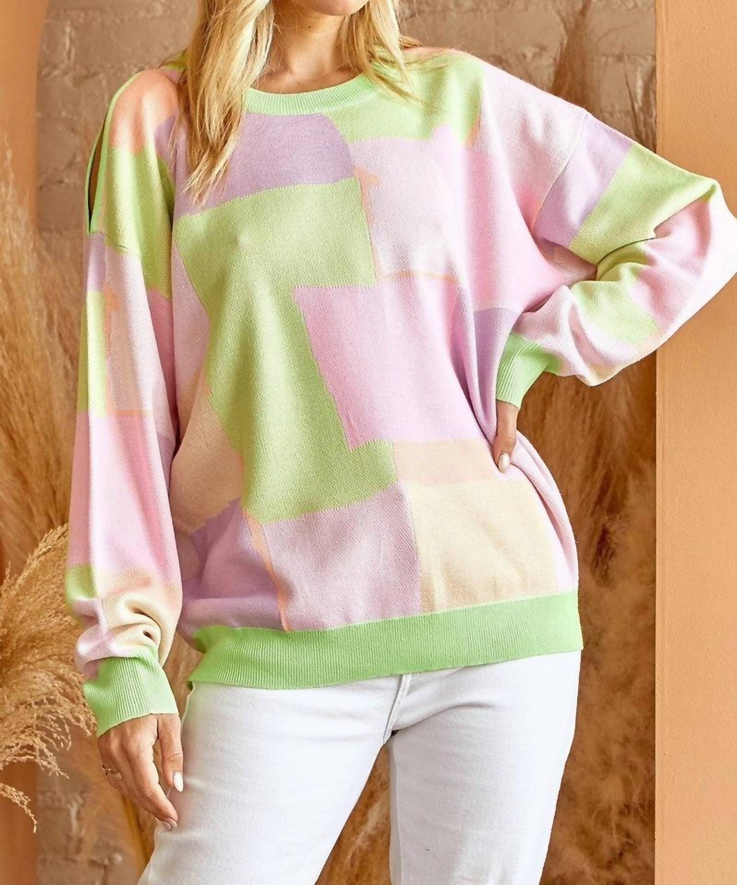 

ANDREE BY UNIT Свитер с цветовыми блоками и лифом на одно плечо, неоновый цвет