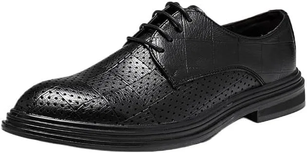 Мужские лоферы кожаные перфорированные New Men's Hollow Leather Loafers, черный UOPYNE