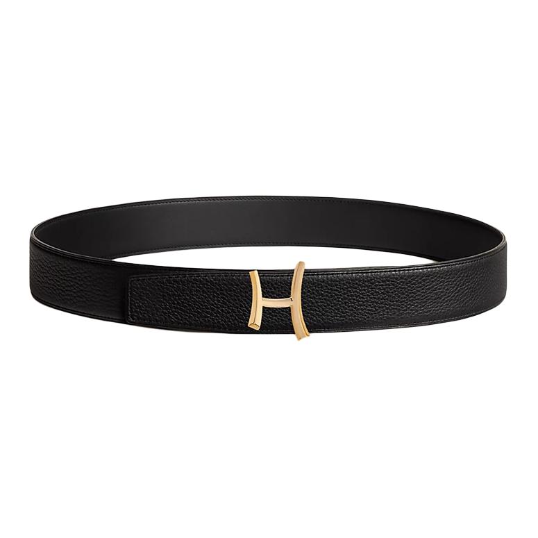 

HERMES Мужской кожаный ремень из телячьей кожи Того черный 3,8 см, Black