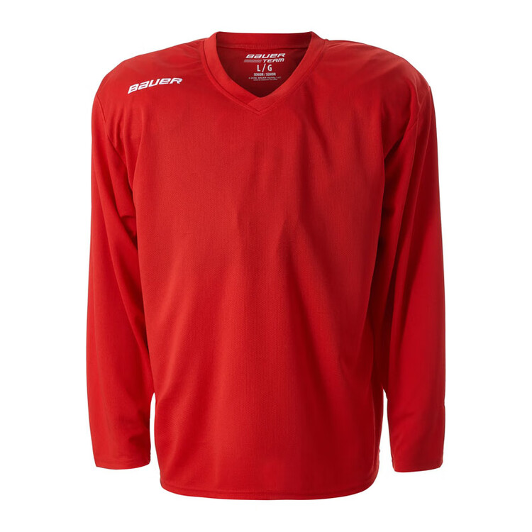 

BAUER Новая оригинальная тренировочная хоккейная майка для детей, подростков и взрослых, командная форма, соревновательный комплект, верхний слой для мужчин и женщин, красный, детский размер FLEX L