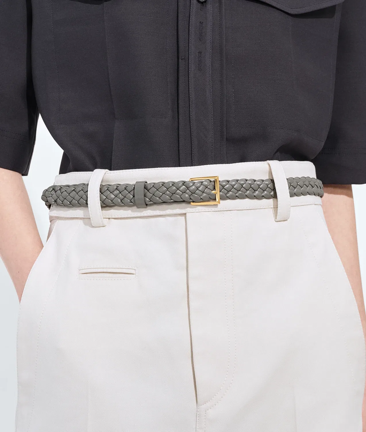 Пояс Со́ло BOTTEGA VENETA, серый — фото 2