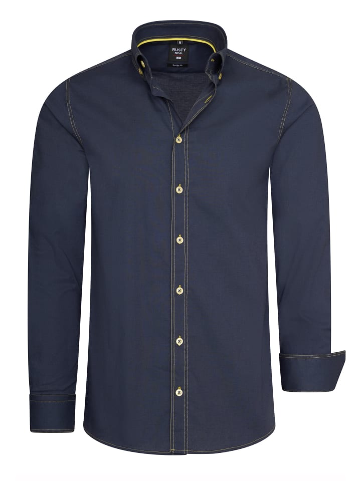 

Рубашка облегающего кроя с длинными рукавами и контрастной строчкой антрацитового цвета. Rusty Neal