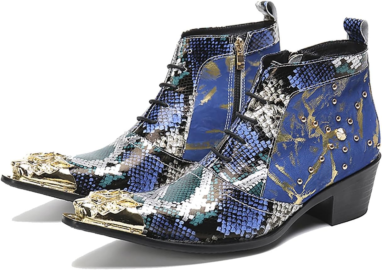 

Ботинки с низким голенищем Santimon Mens из натуральной кожи Oxford с золотым драконьим носком и тиснением под змеиную кожу с заклепками - прочные, но изысканные, для загородных баров, клубов и рок-вечеринок