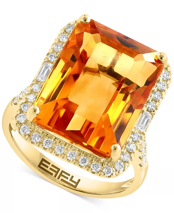 

Кольцо Effy с аметистом (10-3/4 карата) и бриллиантом (3/8 карата) в 14-каратном золоте (также доступно с цитрином, зеленым кварцем и черным ониксом) Effy Collection, citrine