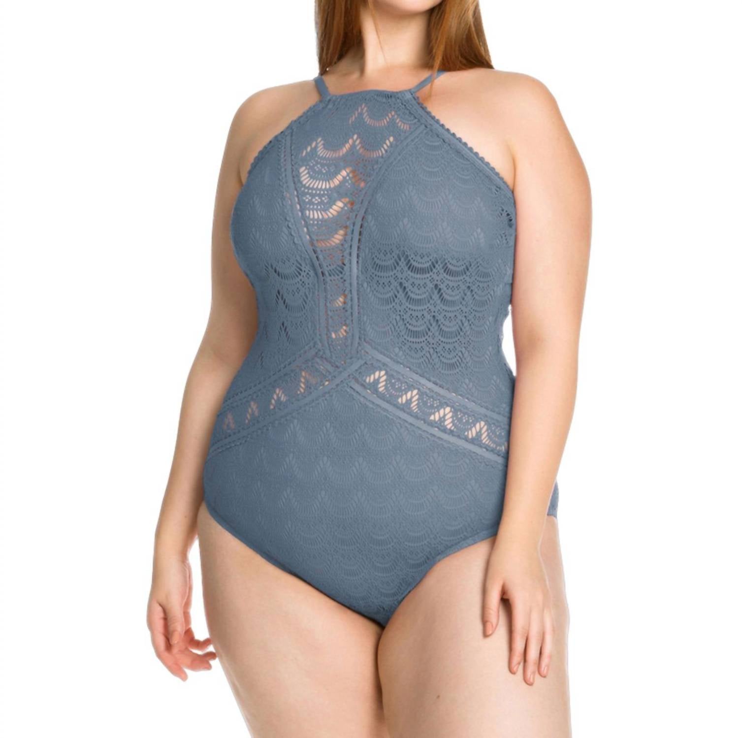 

Слитный купальник Color Play Lace High Neck - Plus In Steel Becca