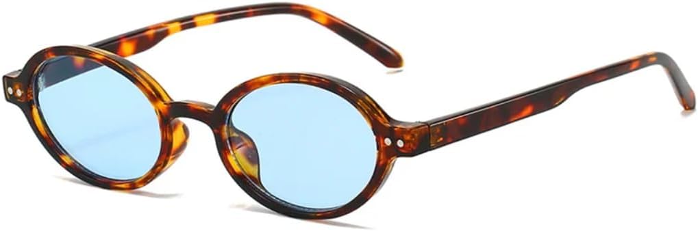 

Солнцезащитные очки для мужчин и женщин - защита UV400 - маленькие овальные заклепки, леопардовый принт в стиле панк, для занятий спортом на открытом воздухе и вождения DSVIGF, Leopard Blue