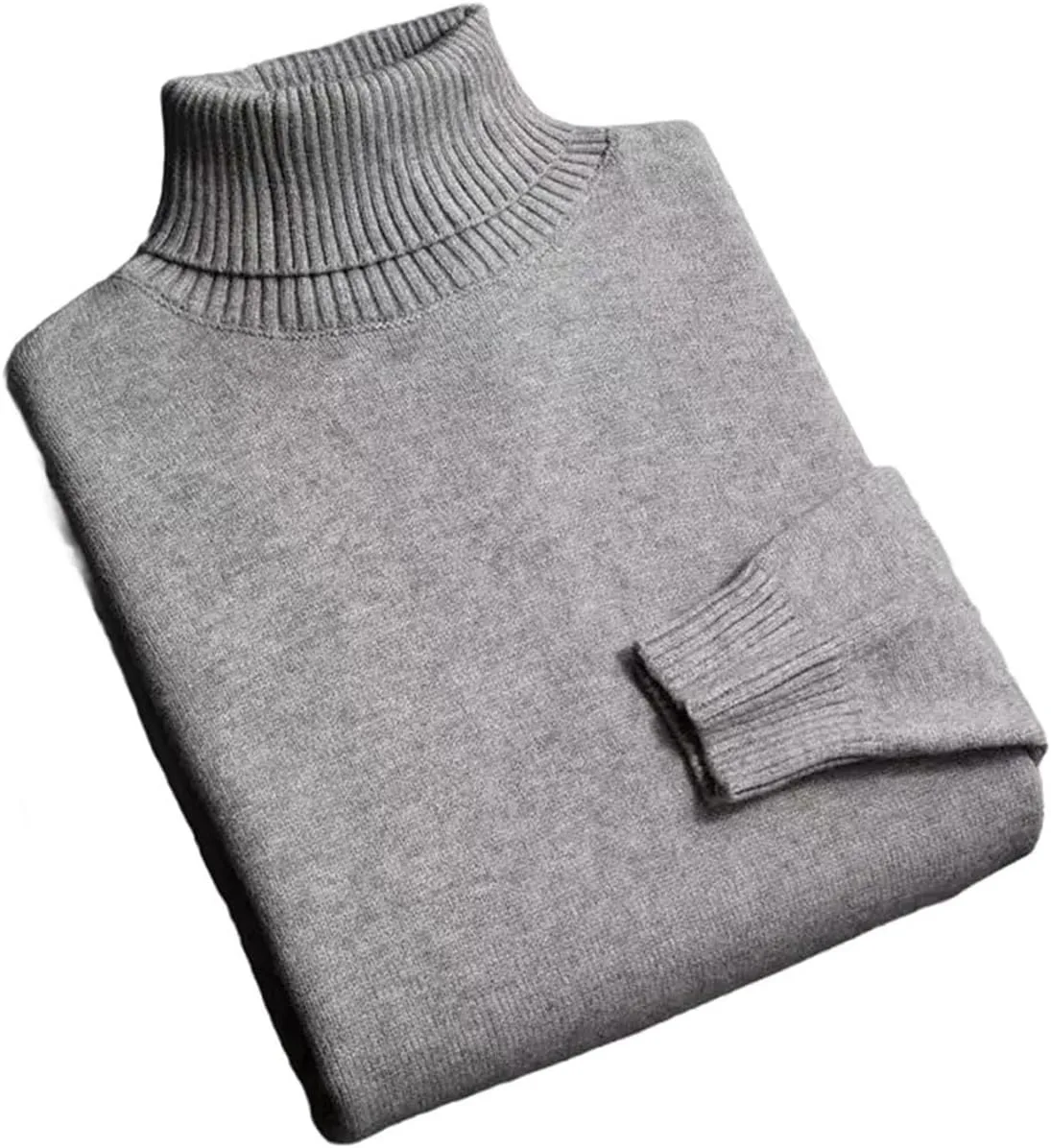 Мужской вязаный свитер с высоким воротником Slim Fit, устойчивый к скатыванию, однотонный, теплый, повседневный Generic, светло-серый