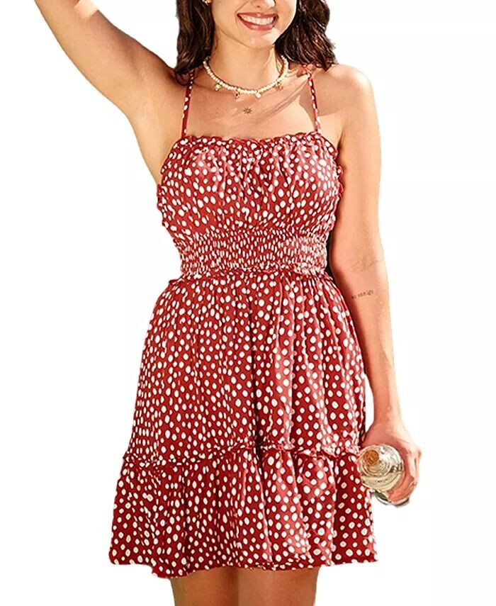 

Женское красное мини-пляжное платье в горошек без рукавов с квадратным вырезом CUPSHE, красный