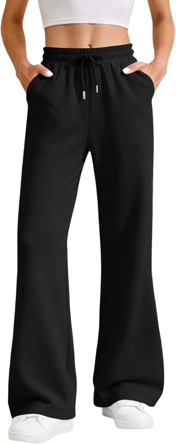Женские спортивные штаны Trendy Comfy с расклешенным низом, повседневные брюки сплошного цвета в стиле Y2K Streetwear, мягкие препи-штаны Generic, черный