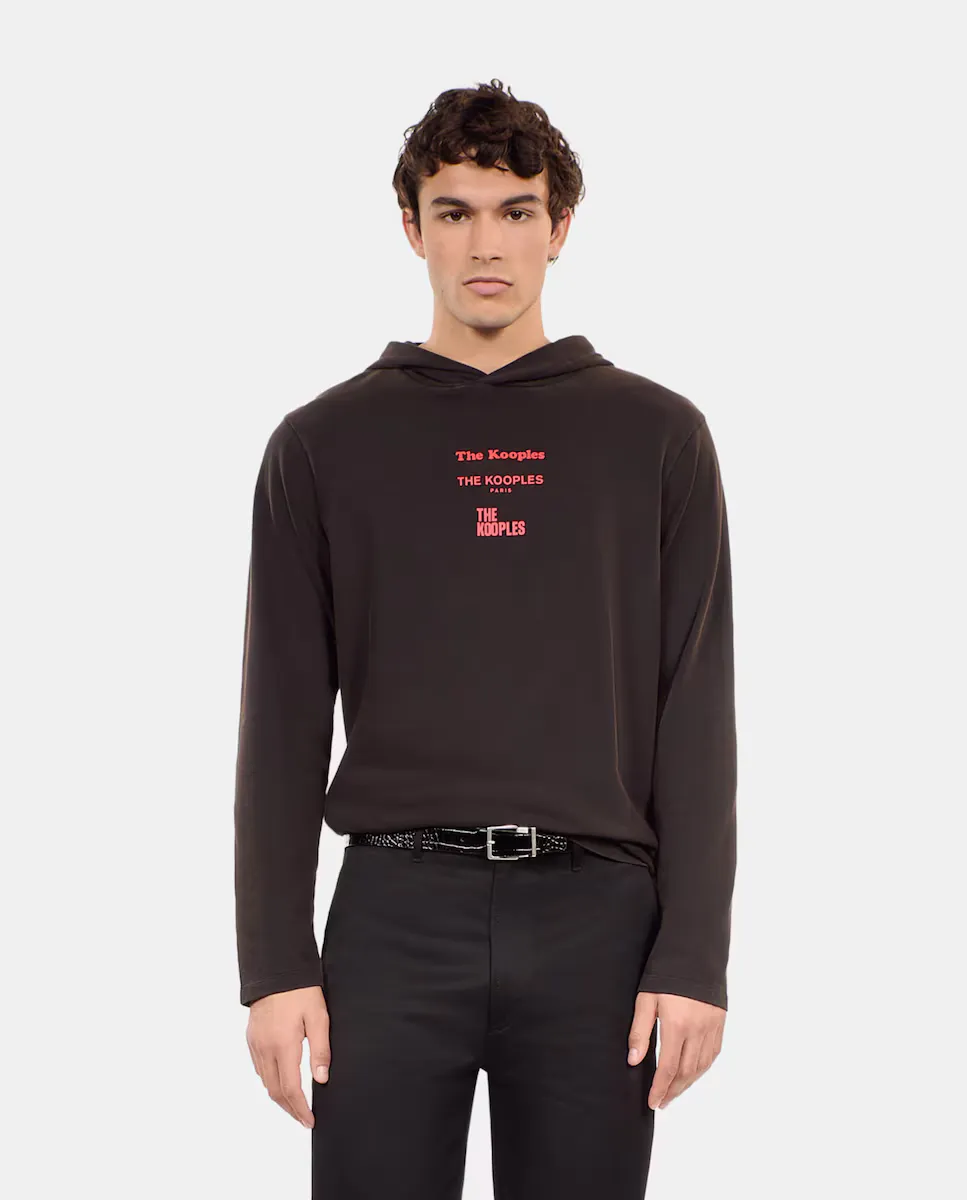 

Мужская футболка с длинным рукавом и капюшоном The Kooples, чёрный