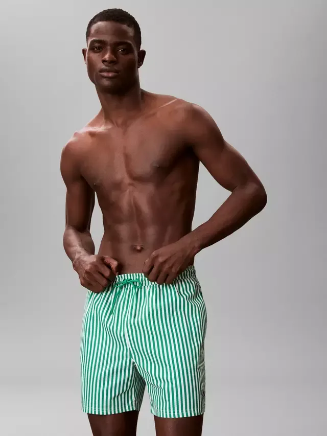 Плавки-шорты Stripe Performance Woven Swim Shorts, зеленые, средней длины Calvin Klein