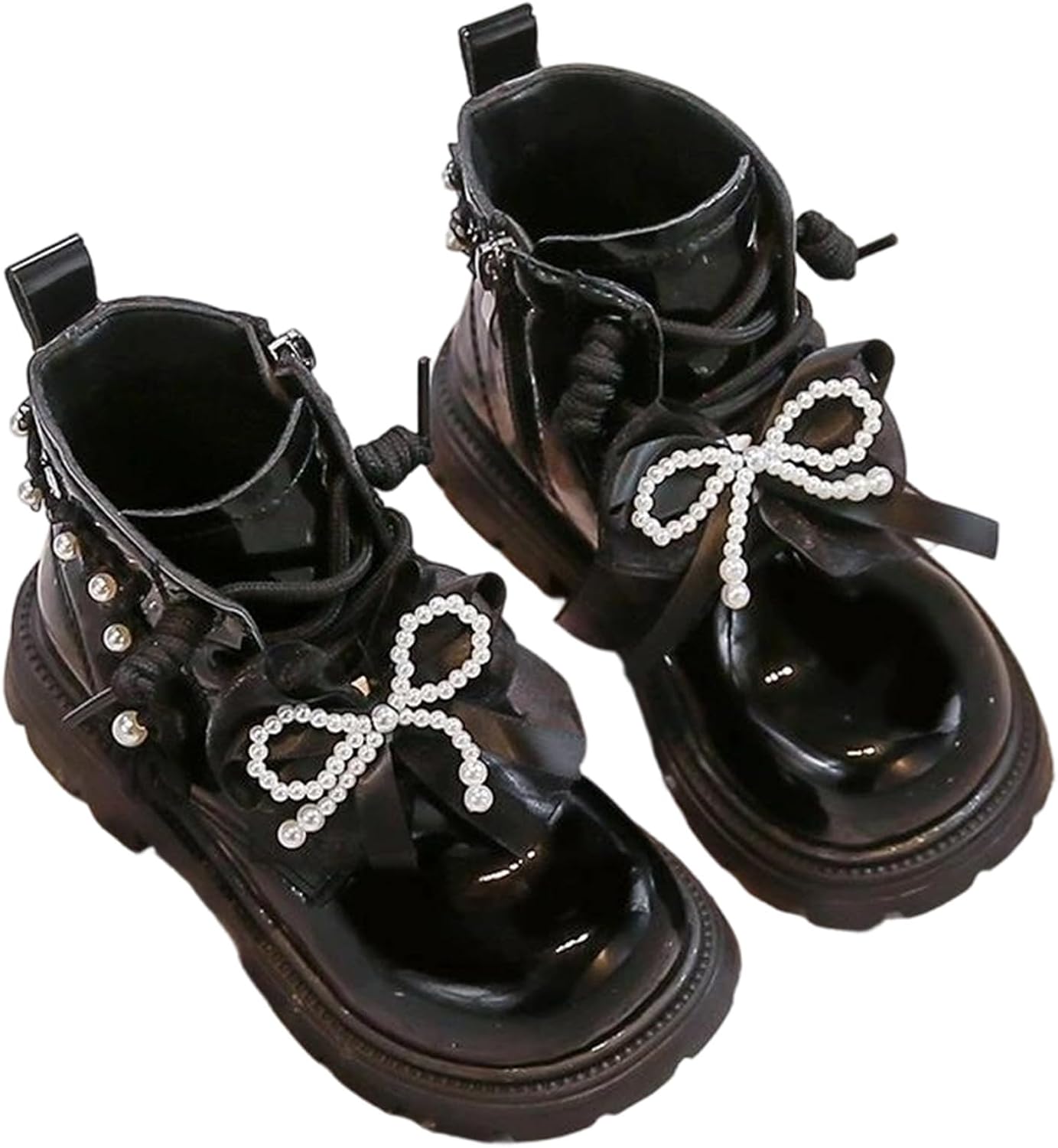 

Детские зимние ботинки для девочек до середины икры, вязаные, с флисовой подкладкой, высокие до колена, с боковой молнией, модные панк-башмачки из кожи, для детей 3-12 лет Generic, 05-Black