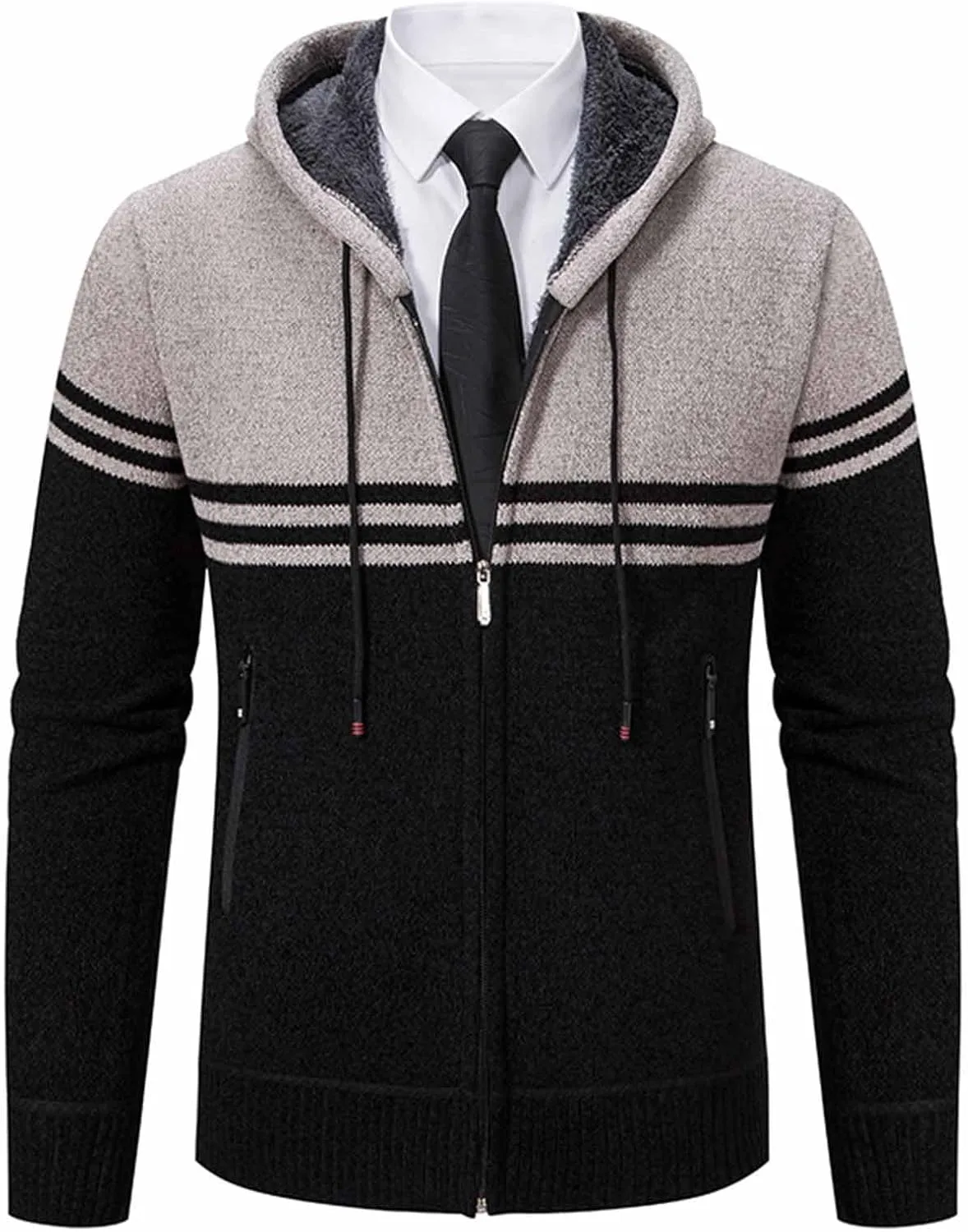 

Мужской кардиган с капюшоном, цветной блок, на молнии Cambkatl