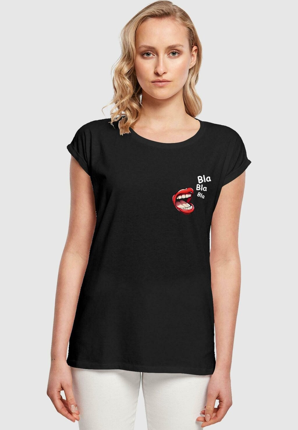

Принт на футболке BLA COMIC EXTENDED SHOULDER TEE Merchcode, черный