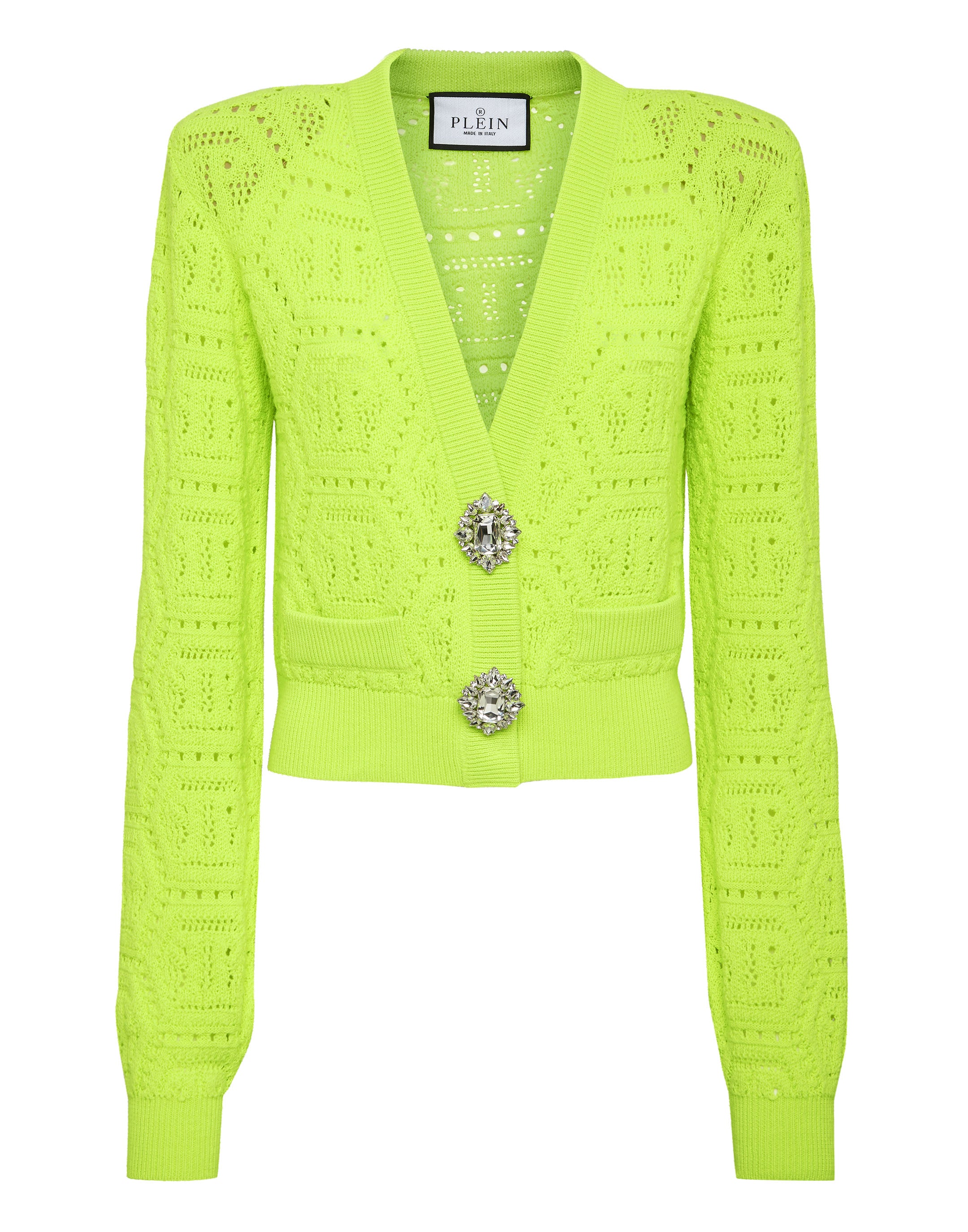 

Кардиган с монограммой из флуоресцентной вязки PHILIPP PLEIN, цвет yellow fluo
