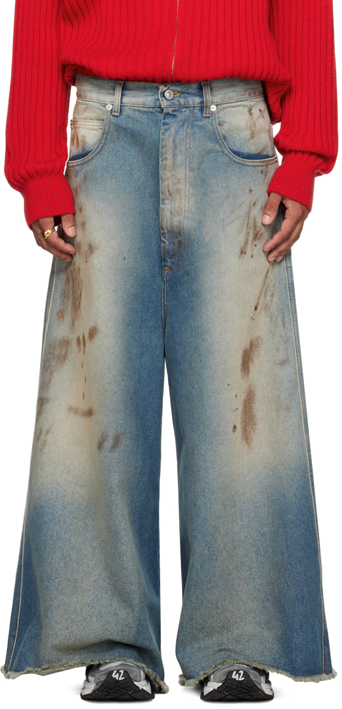 

Синие широкие укороченные джинсы LU'U DAN, Stained blue