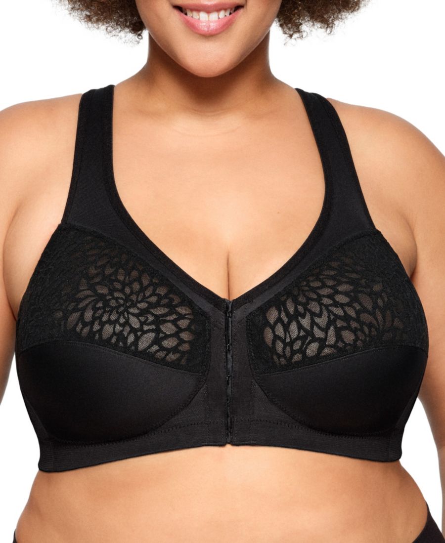 

Бюстгальтер без косточек с эффектом лифтинга для полных женщин, застежка спереди, перекрестные лямки, модель #1206 Glamorise, Black