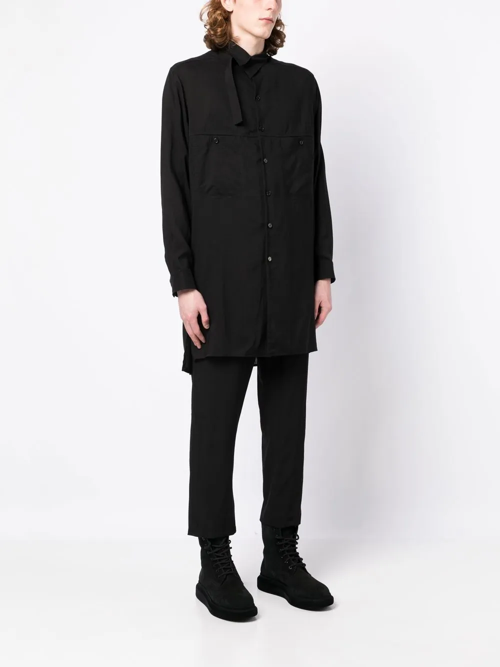 Рубашка с воротником асимметричного кроя Yohji Yamamoto, черный — фото 3