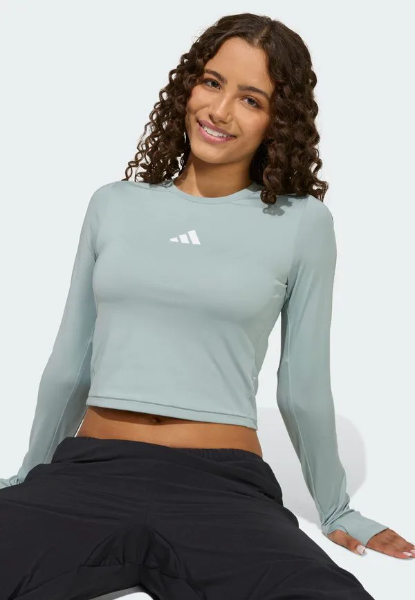 Укороченный топ с длинными рукавами в стиле techfit для подростков Adidas Performance, Sage/White — фото 4