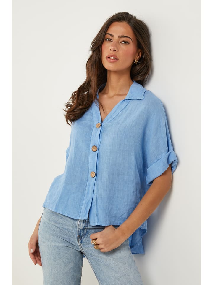 

Льняная блузка светло-голубого цвета Le Monde du Lin