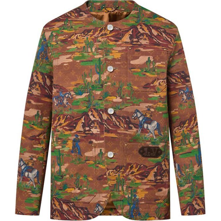 

Хлопковая рабочая куртка без воротника Louis Vuitton, желтый коричневый