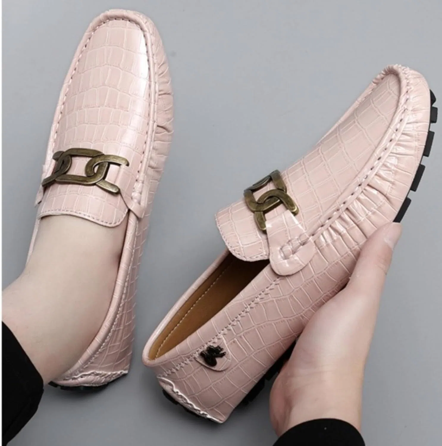 Мокасины с принтом под крокодила, кожаные мужские, Loafers & Slip-Ons, P Ink JingSMNX — фото 4