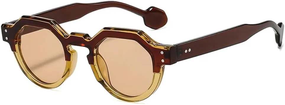 

Солнцезащитные очки UV400 с двухцветными круглыми заклепками в стиле панк для женщин и мужчин, для бега и занятий спортом на открытом воздухе UYPTK, Brown Champagne