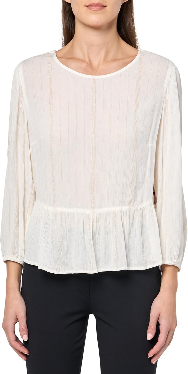 

Женский спортивный топ Tommy Hilfiger с баской и длинными рукавами и люрексом, Ivory/Gold