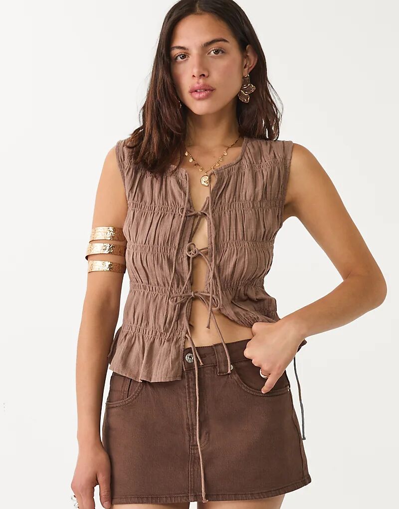 

Джинсовая юбка-шорты Stradivarius D62 коричневого цвета