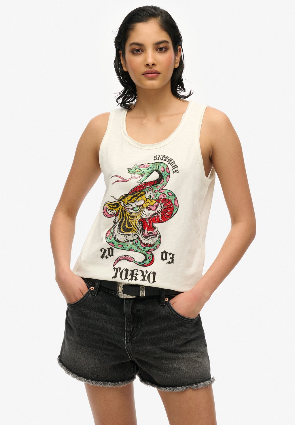 

Топ NEO TRAD TATTOO SCOOP NECK TANK Superdry, белый