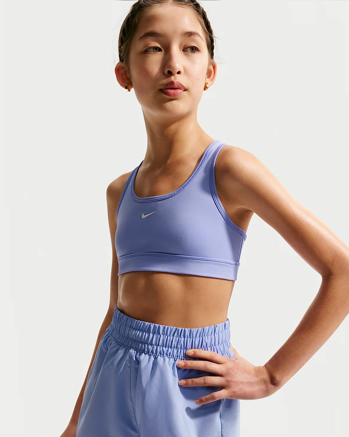 Детский спортивный бюстгальтер Nike Swoosh, Light Thistle/White