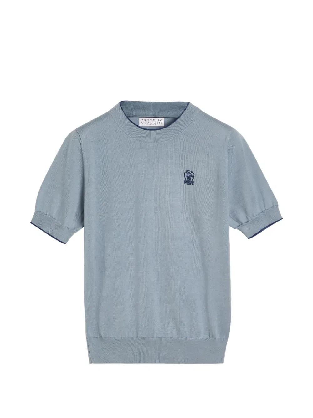 Легкая трикотажная футболка из хлопка с логотипом Brunello Cucinelli Kids, синий