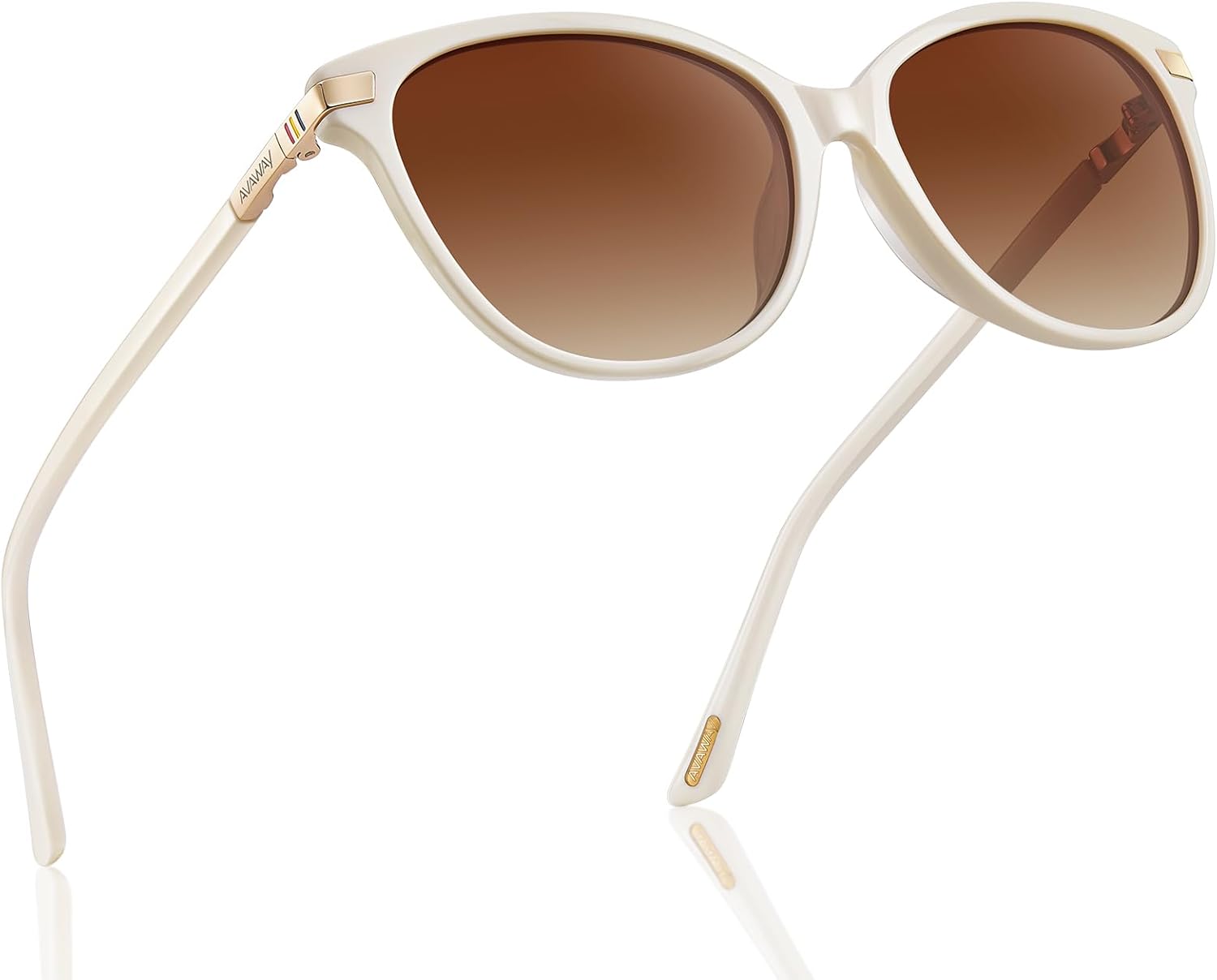 

Женские солнцезащитные очки AVAWAY «кошачий глаз» с поляризацией - стильная оправа из ацетата с защитой от УФ-излучения UV400 для вождения, путешествий и летних прогулок, A9: Cream White + Gradient Brown Lens