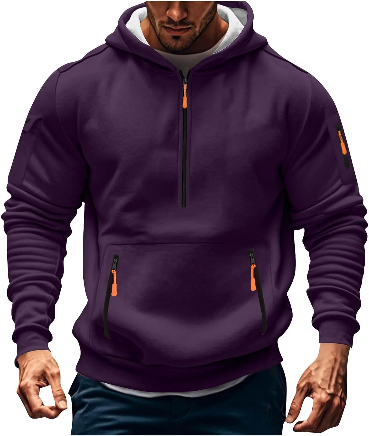 

Плюс сайз карго свитшот для мужчин тактический спортивный худи оверсайз сафари с карманом