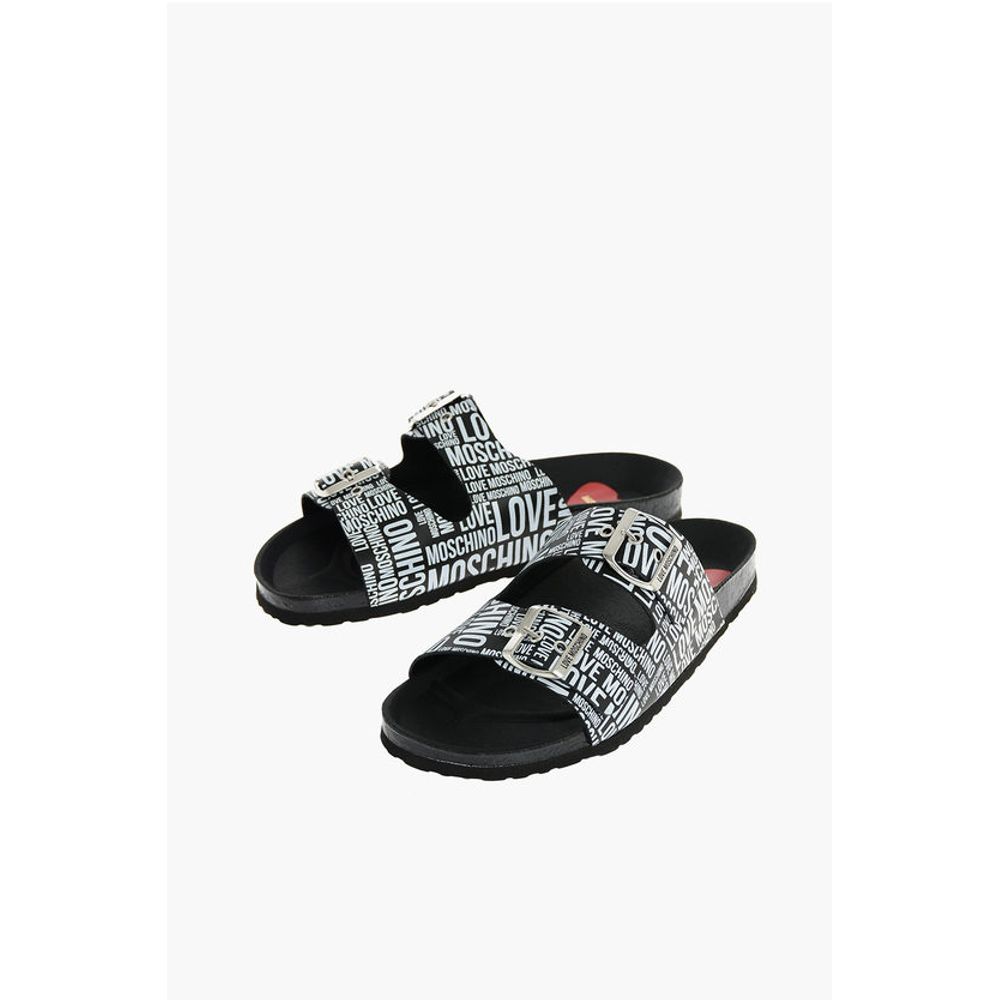 Сандалии из кожи с принтом LOVE Moschino, Black and White