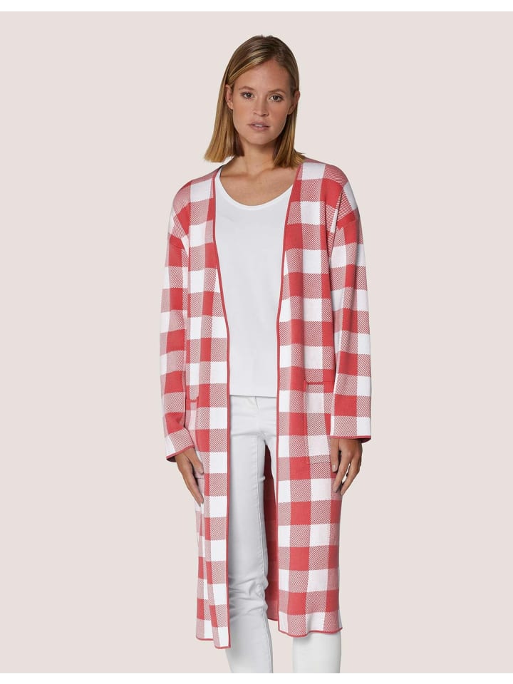 

MADELEINE Вязаное пальто с открытым передом из клетчатого жаккарда белого цвета / melba