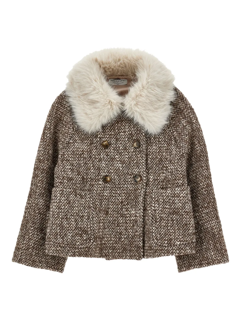 

Твидовое пальто с воротником из искусственного меха Philosophy Di Lorenzo Serafini Kids, коричневый