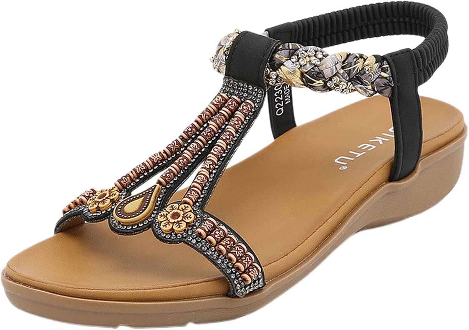 

Женские сандалии с поддержкой свода стопы, летние пляжные сандалии с эластичным ремешком на щиколотке, украшенные камнями, бохо-стиль, удобные на каждый день, пляжная обувь на плоской подошве, ортопедические сандалии Generic, черный