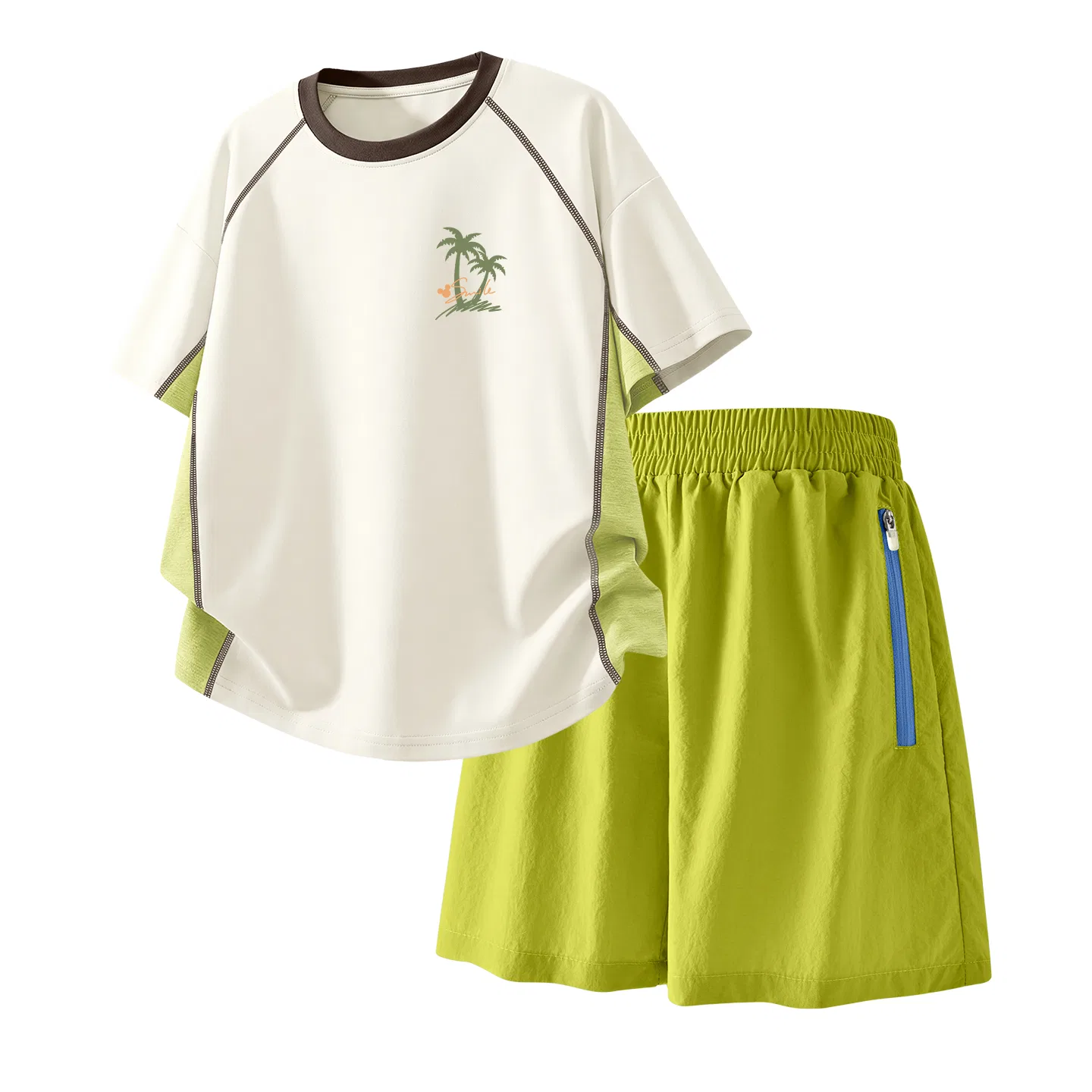Детский спортивный костюм Casual Sportswear 2 Piece Set Disney, Coconut Palm Mickey K White+Solid Color Camellia Green