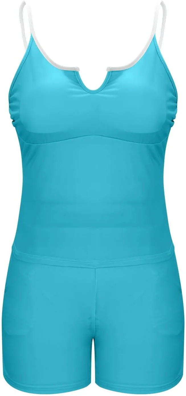 Женский купальник танкини Plus Size с модным вырезом V-образным и шортиками на тонких бретелях Generic, синий — фото 4