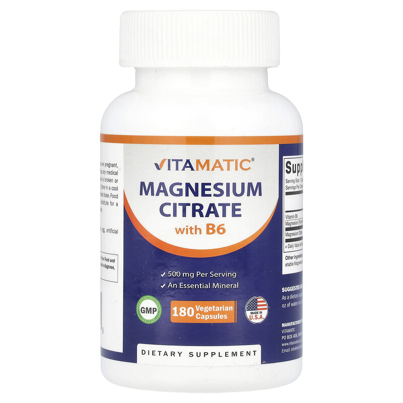 

Vitamatic, Цитрат магния с витамином B6, 180 вегетарианских капсул