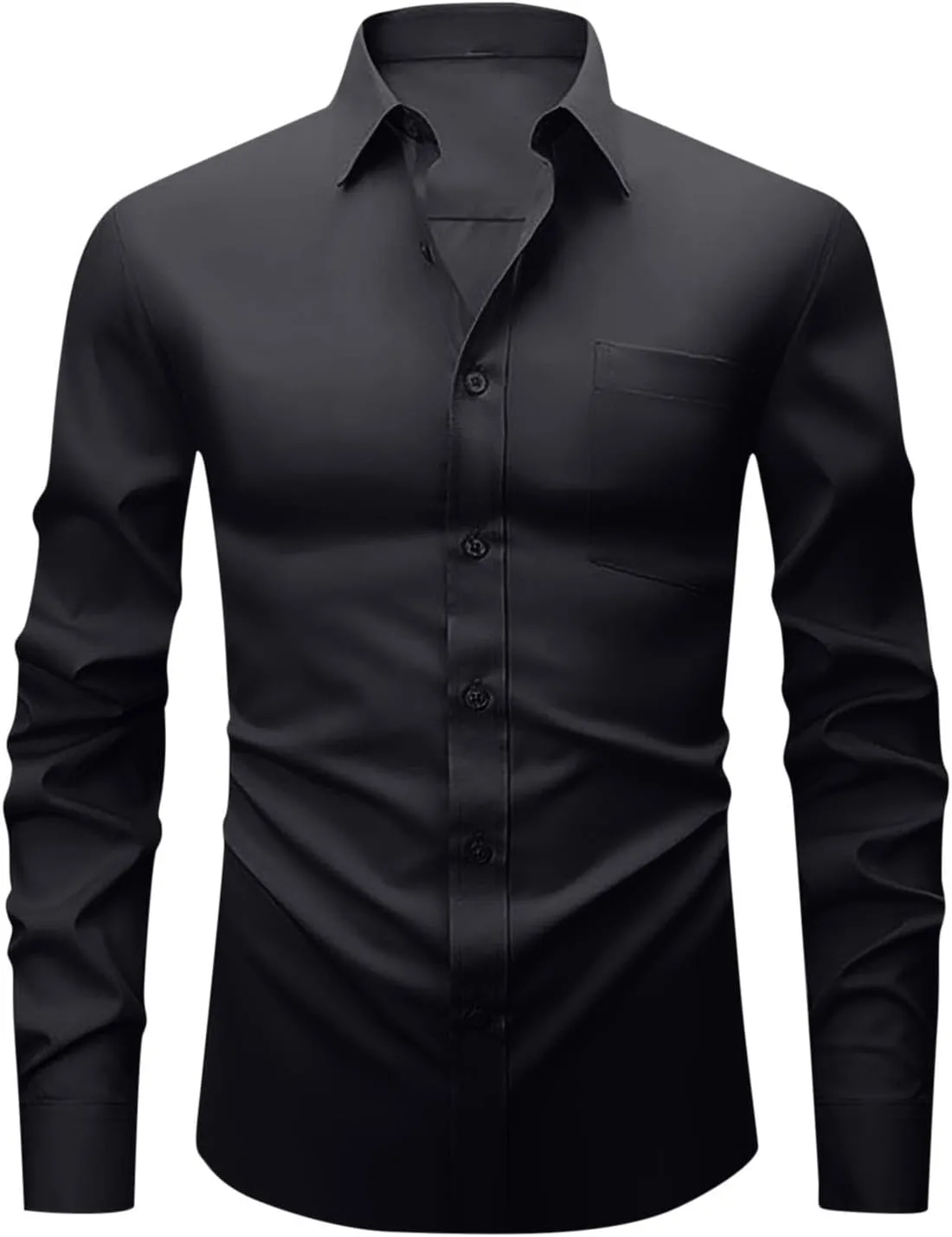 Деловая блуза для мужчин Casual Slim Fit, не мнущаяся рубашка с модным стретчем, длинный рукав на пуговицах Generic, черный