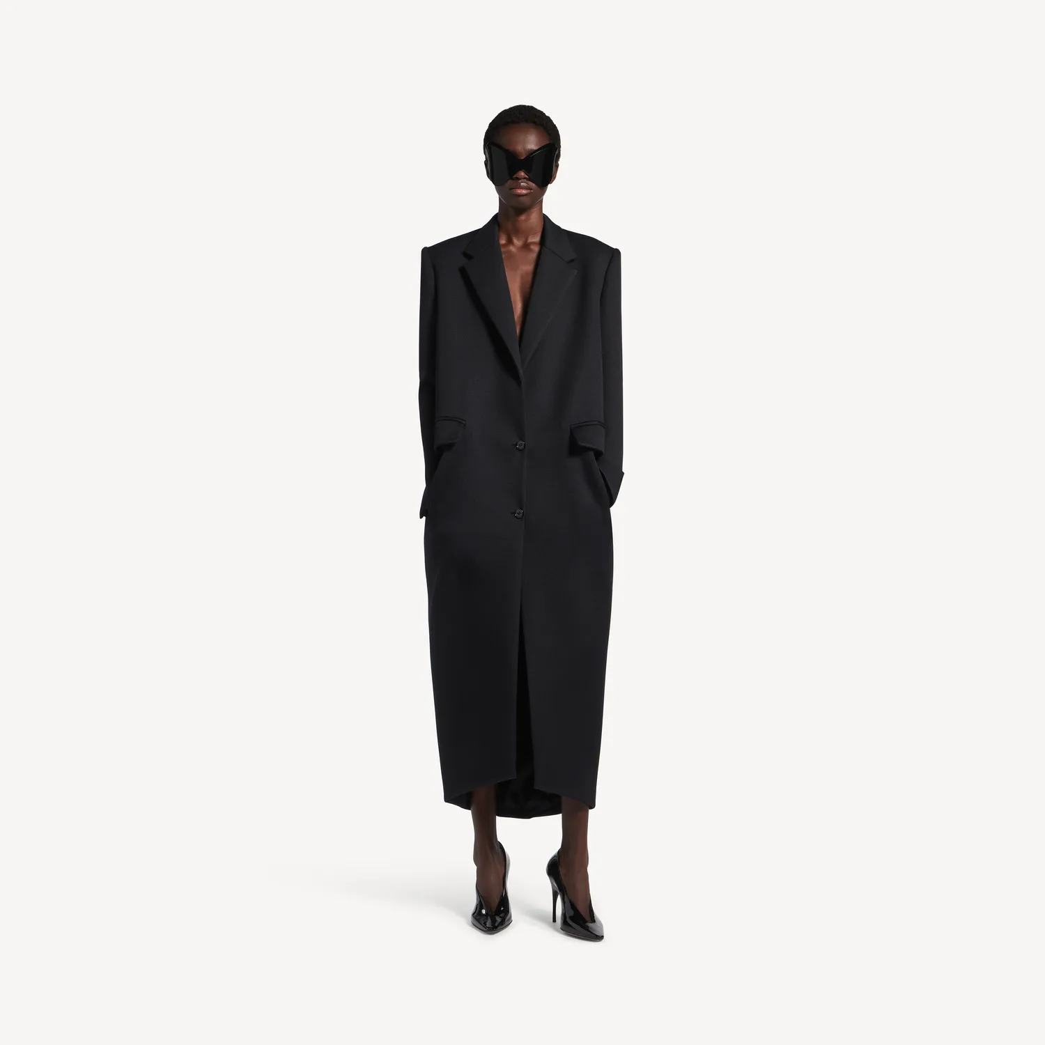 BALENCIAGA Женское длинное пальто-мешок черного цвета — фото 2