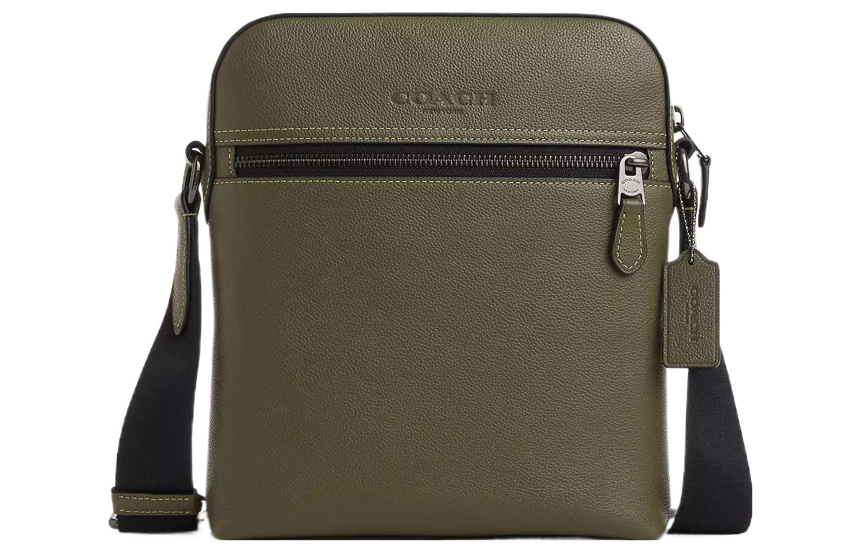 

COACH Хьюстон Гладкая Телячья Кожа Сумка Полетная Через Плечо Маленький Размер Женская Зеленая